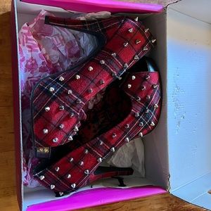 Abbey Dawn Plaid Spiked Heels